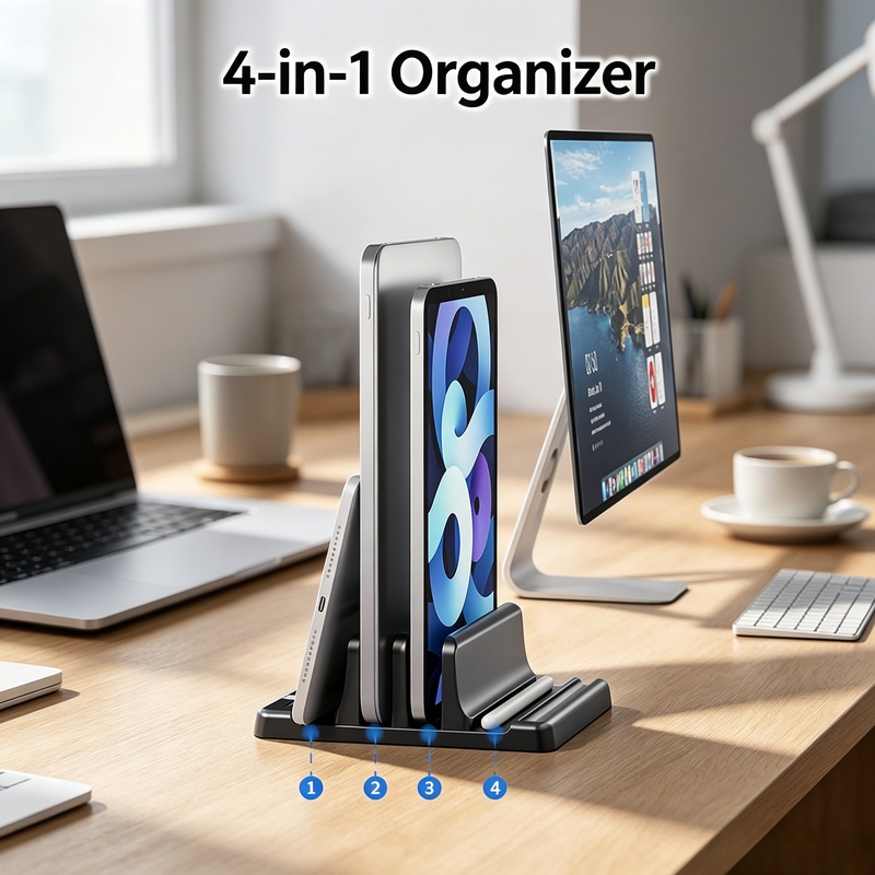 Vertical Laptop Stand - Supporto Verticale per Laptop Multi-Scomparto, Organizzatore