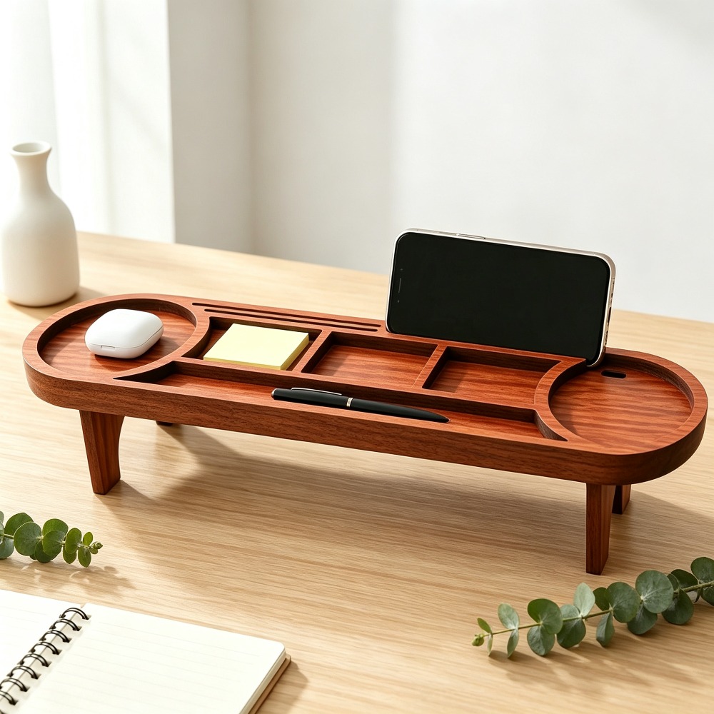 Desk Setup Wood - Organizer da Scrivania in Legno con
