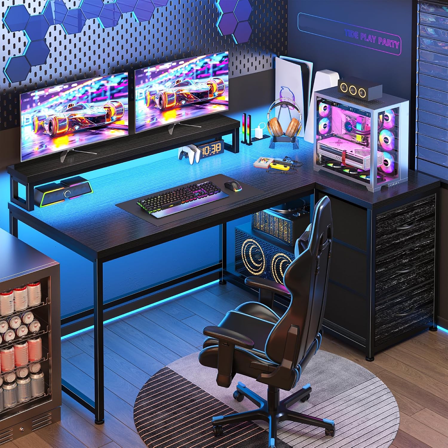 Desk Setup Rgb - Scrivania da Gaming con 3 Cassetti